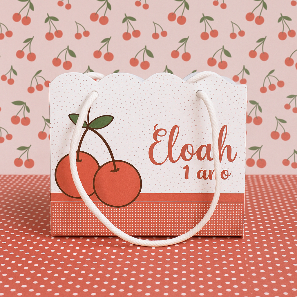 Mini Sacolinha Personalizada Cerejinha Lembrancinha Infantil Fazemos todos os temas Pronta Entrega