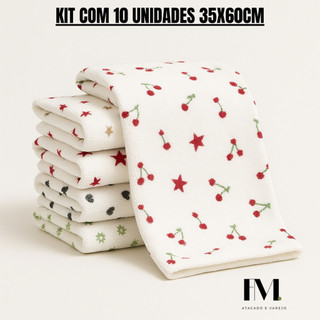 Kit 10 Panos de Copa MICROFIBRA Toalha de copa Estampada Cozinha Copa Prato 35x60 