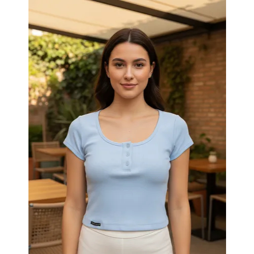 Cropped Manguinha K2b Original Botões Baby Look Canelada
