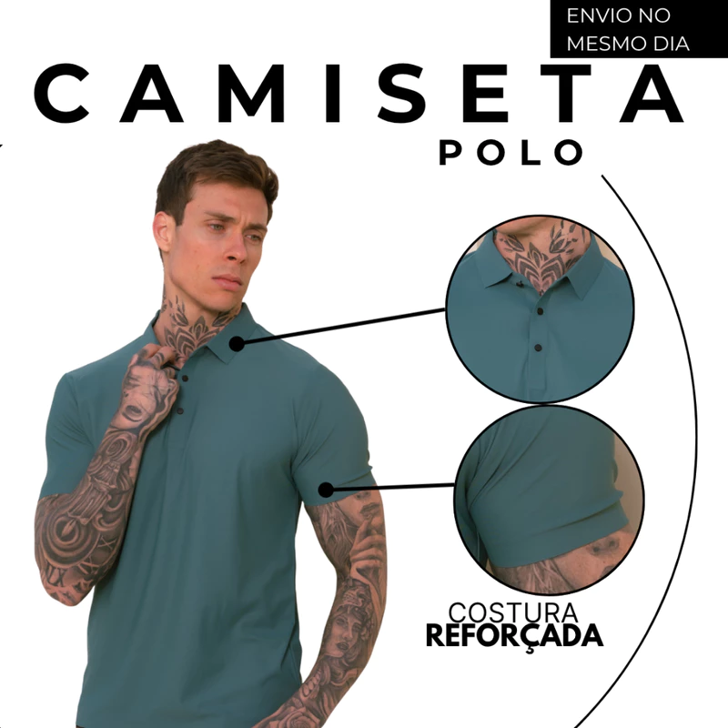 Camisa Polo Masculina de Poliamida com Gola — foto 4
