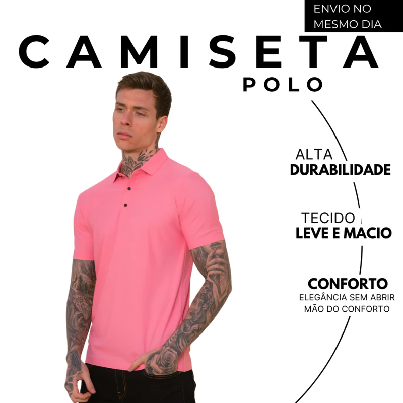Camisa Polo Masculina de Poliamida com Gola — foto 5