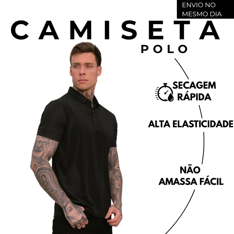 Camisa Polo Masculina de Poliamida com Gola — foto 6