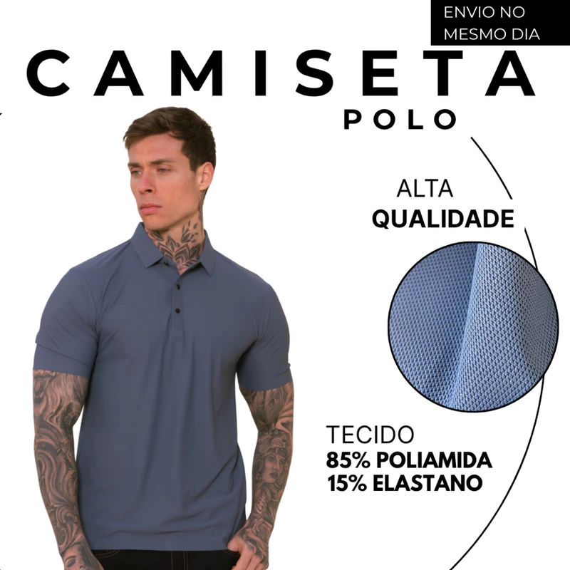 Camisa Polo Masculina de Poliamida com Gola — foto 2