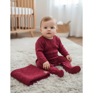 Kit Macacão Manta Cobertor Saìda Maternidade Tricot Losango Menino Menina Bebê Tricô RN Infantil em Oferta na Shopee