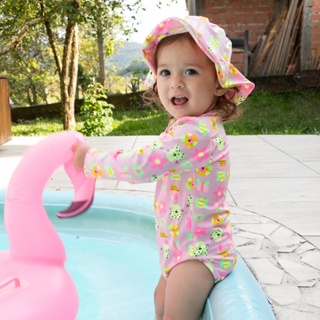 Kit Praia Body Manga Longa com Chapéu com Proteção UV50+ Menina e Menino Maiô Natação em Oferta na Shopee