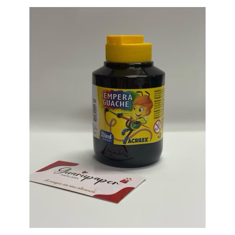 Tinta Tempera Guache Acrilex 250ml Preta Tinta de Brincar Lavável Escolar