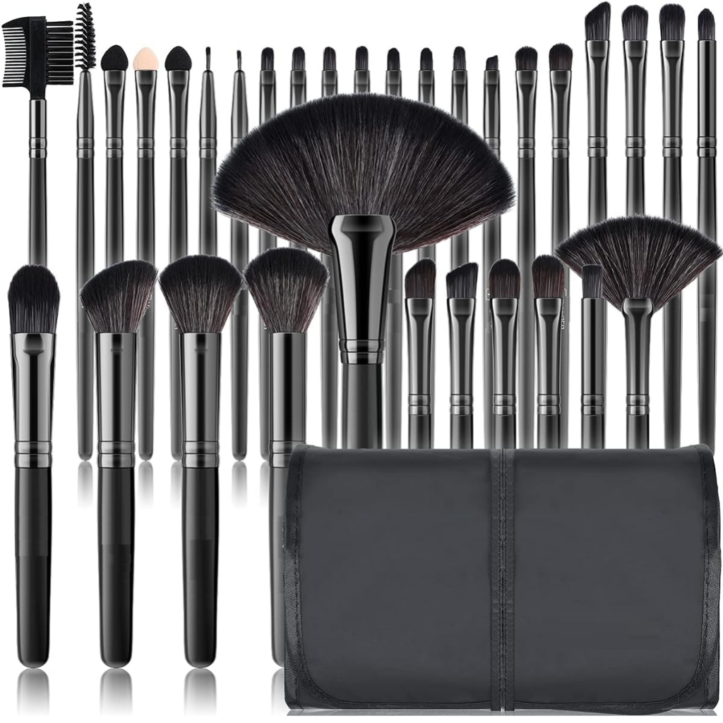 Kit 32 Peças Conjunto Pincéis Maquiagem Profissional com Estojo Pincel Maquiagem