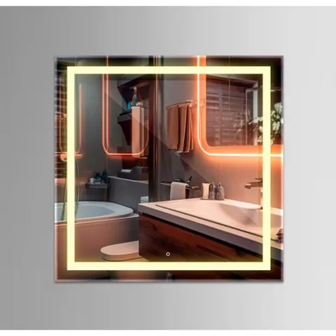 Espelho Quadrado 50x50 Jateado Com ou Sem LED Para Banheiro Lavabo Penteadeira Decorativo