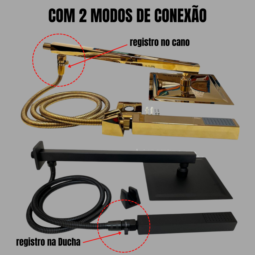 Ducha Chuveiro 20x20cm Inox Quadrada Com Desviador e Ducha Manual