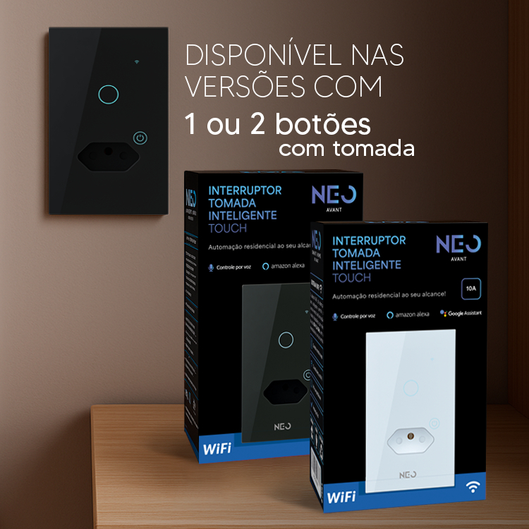 Interruptor com Tomada Smart Wifi 2.4GHz Alexa google 1 2 Botões 4x2 Bivolt Preto Branco N...