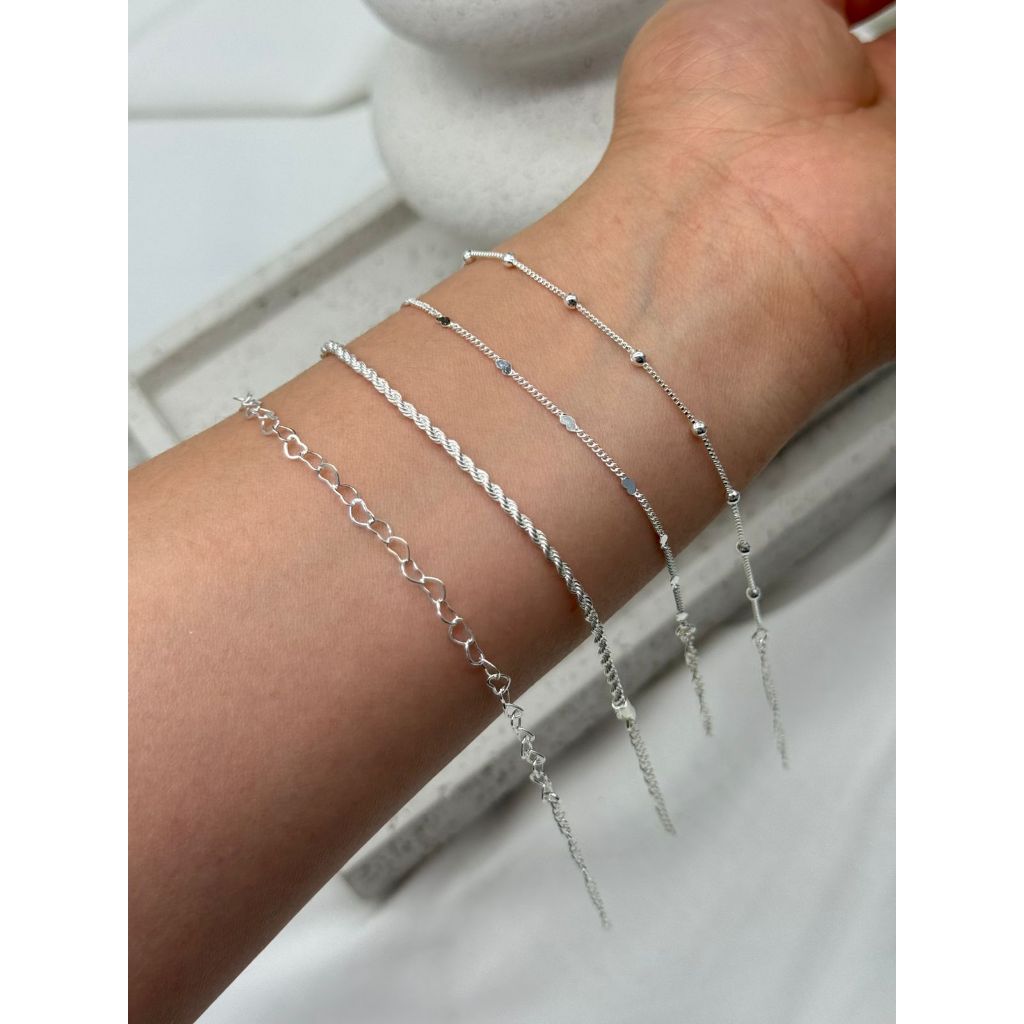 kit 4 pulseiras prata 925, cordão+veneziana com bolinhas + elo e detalhe coração em Oferta na Shopee