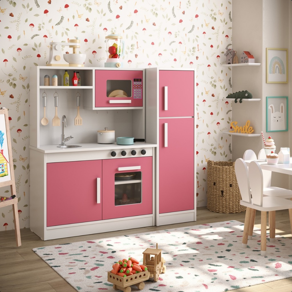 Cozinha Infantil Completa Com Forno Geladeira e Micro - Ondas MDF/MDP Rosa