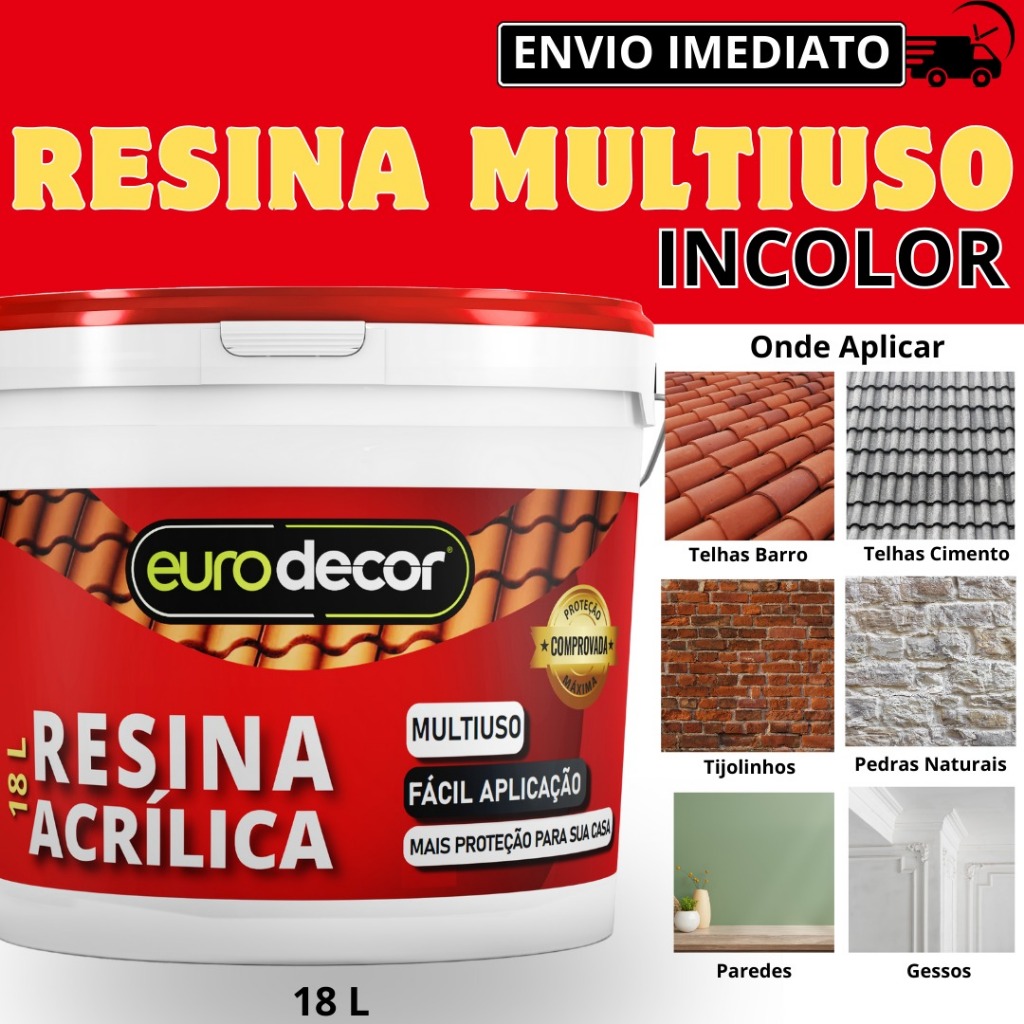 Resina Incolor Brilhante Ou Acetinada 18L Acrílica Impermeabilizante Telhas e Tijolos 18L e 12L em Oferta na Shopee