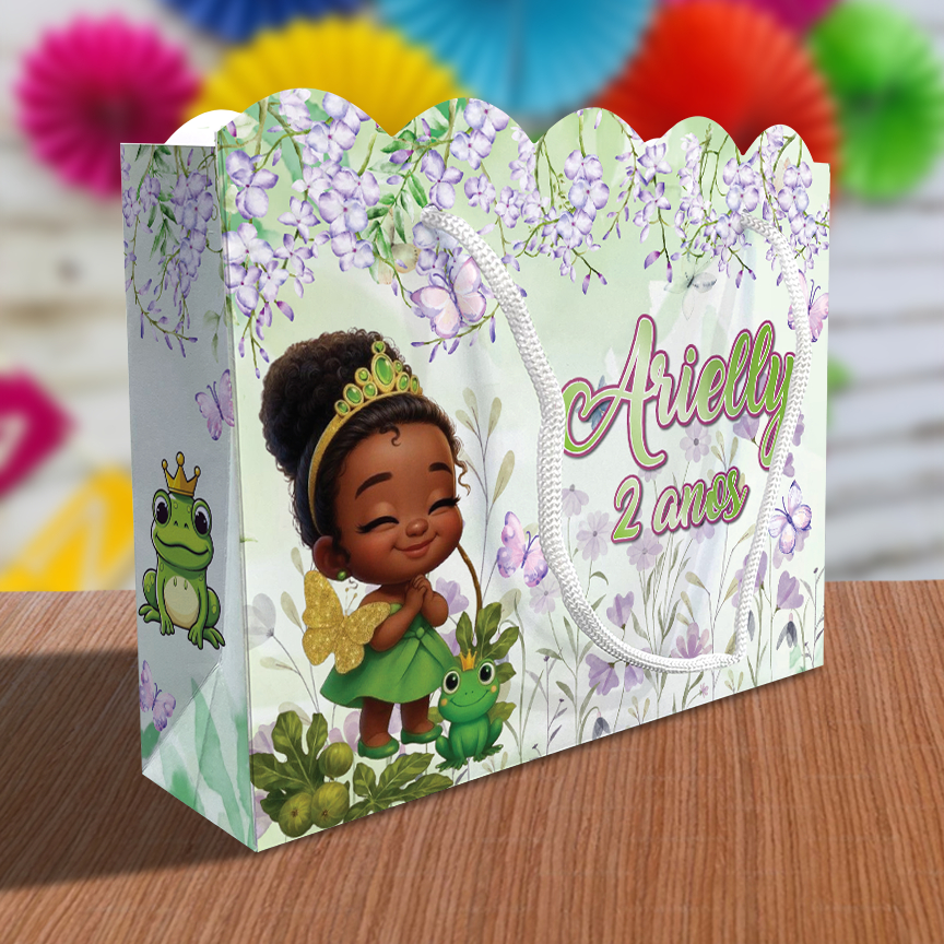 Sacolinha Princesa Tiana Baby Ondulada Personalizada Kit Festa Lembrancinha Sacola Princesas a princesa e o sapo