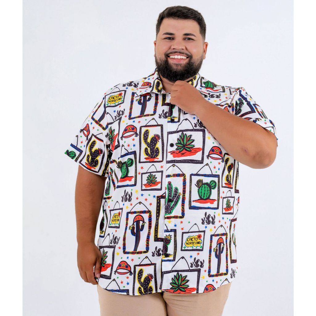 Camisa Masculina Plus Size de botão Social Estampa Cordel Nordestino G1 ao G4 Extra Grande