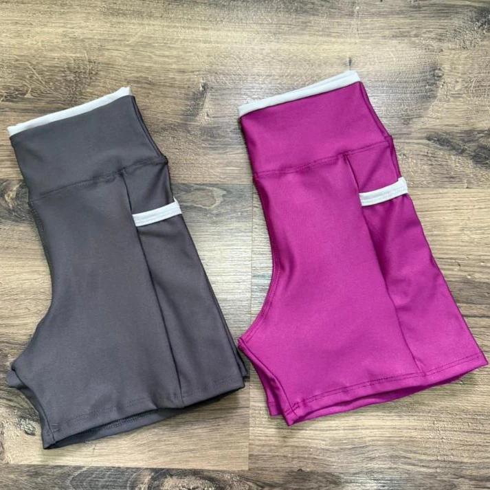 Kit 2 Shorts Feminino com Bolso Lateral para Celular Corrida Roupa Fitness Academia Zero Transparência — imagem 1