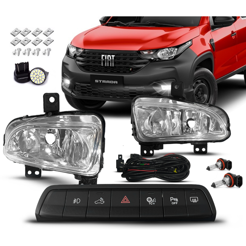 Kit Completo Farol De Milha Auxiliar Fiat Strada Freedom 2024 2025 Botao Modelo Original