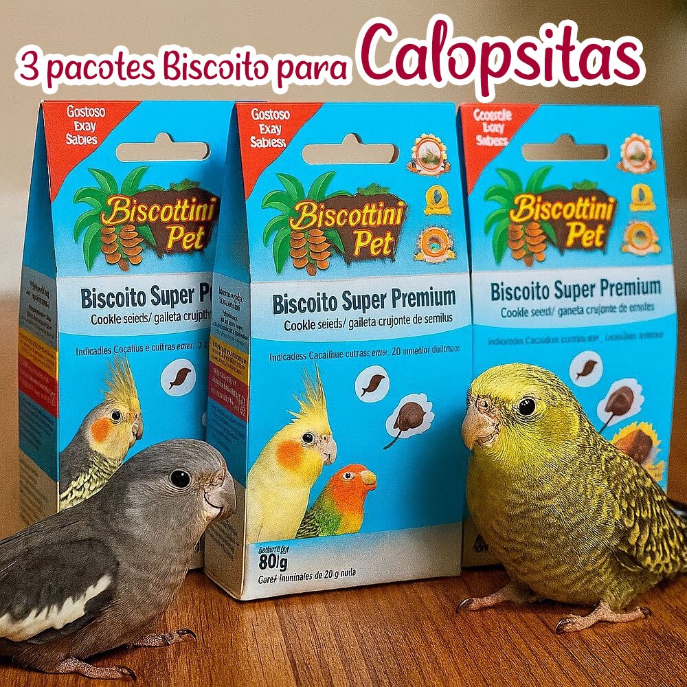 Kit 3 Biscoitos Biscottini Super Premium Para Calopsitas e outras Aves 80g
