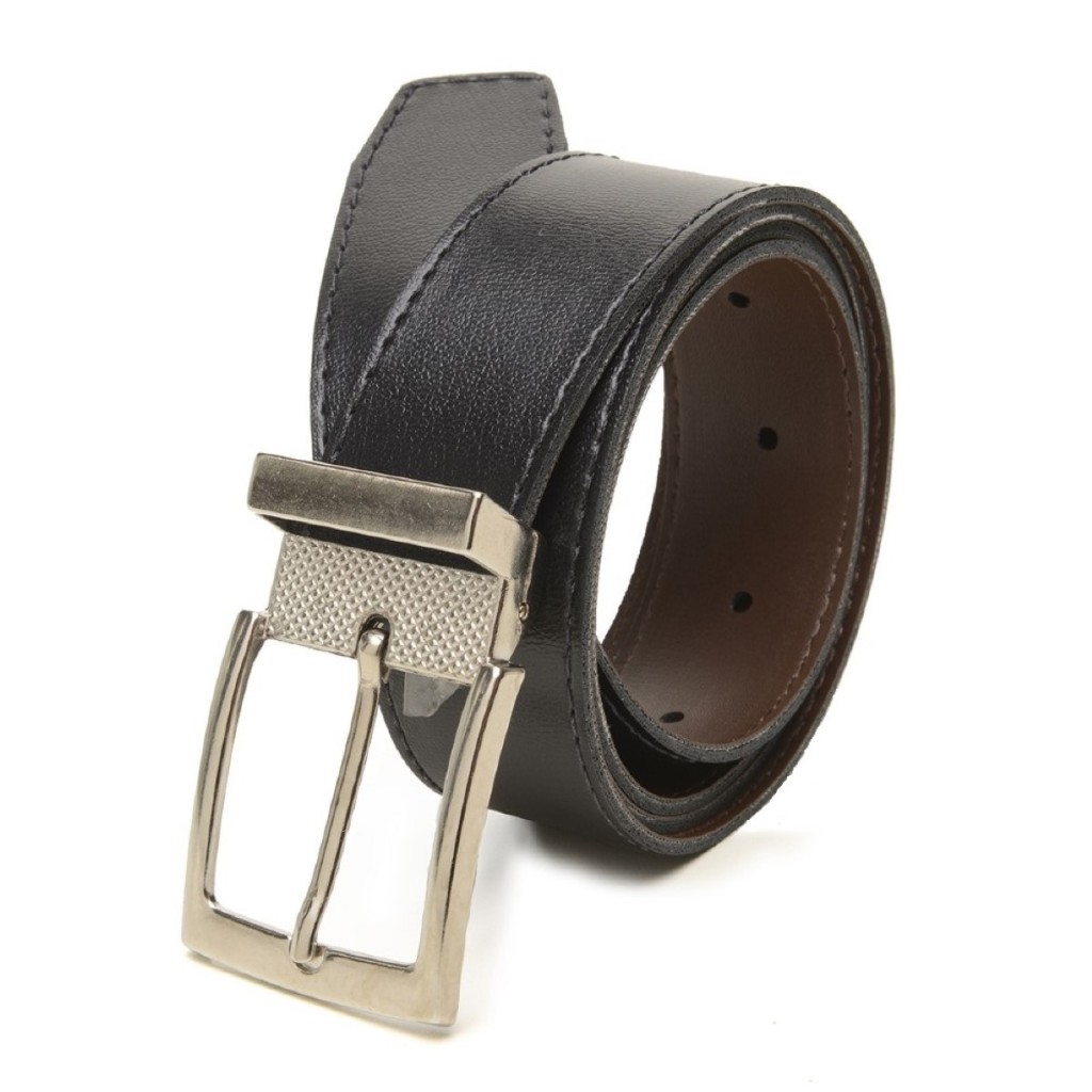 Cinto Masculino Social Dupla Face Marrom e Preto com Fivela Metálica Casual e Elegante