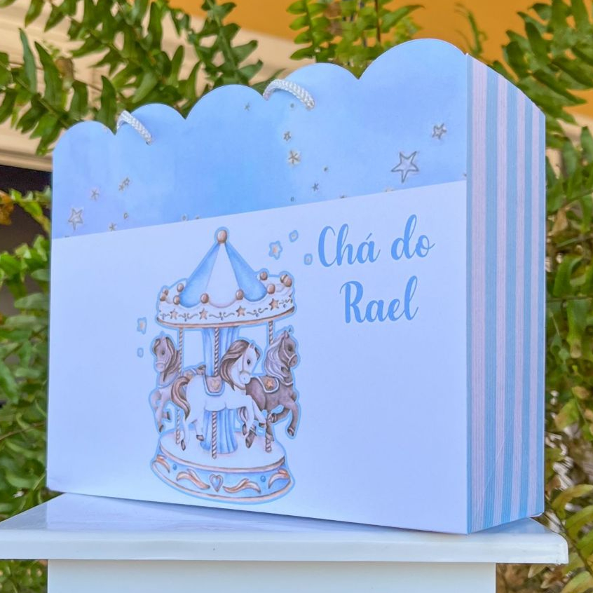 Sacolinha Carrocel Azul PEGUE E MONTE Papelaria Personalizada Lembrancinha Diversos Temas