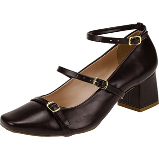 Sapato Feminino Salto Bico Quadrado Mary Jane Boneca Social Shekinah Tiras Fivelas Confortável em Oferta na Shopee