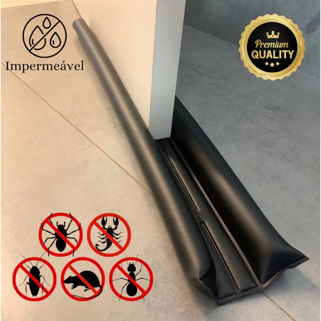 Veda Porta Impermeável 80cm e 90cm - Preto - Bloqueia Insetos e Economiza Energia - Instalação Fácil