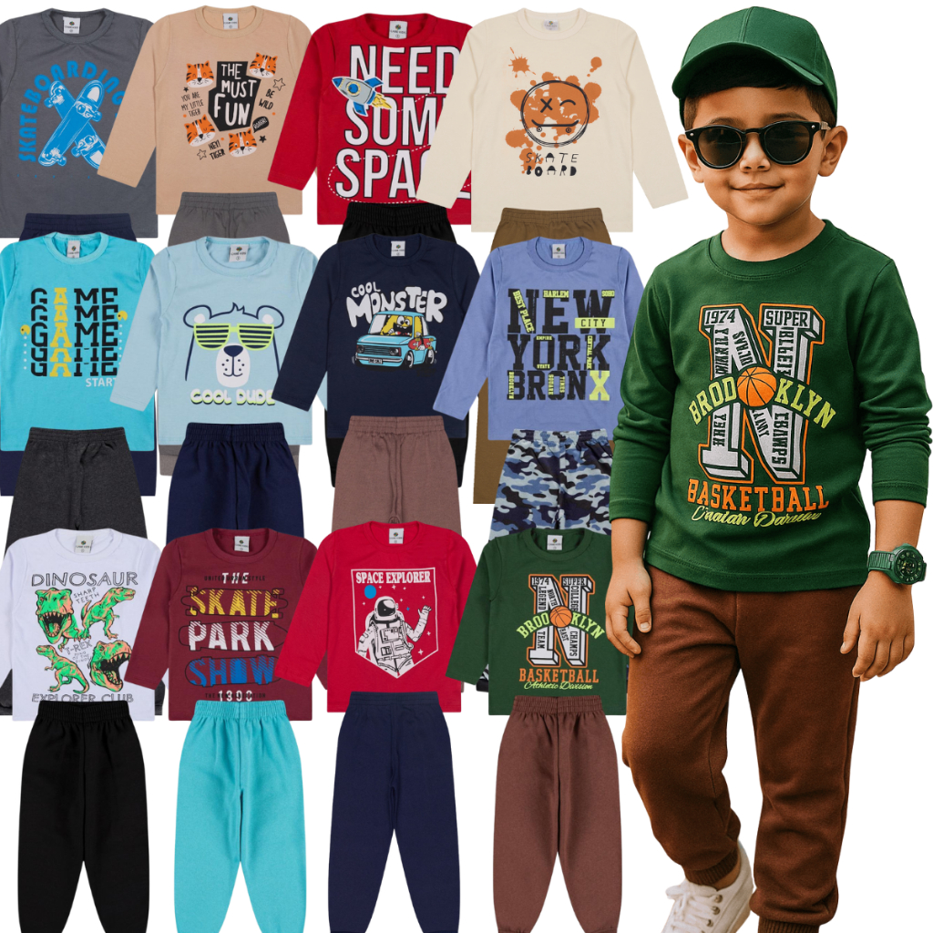 Conjunto Infantil Menino do Tamanho 1 a 10 Anos | Conjunto Menino Infantil Sortido | Meia Estação em Oferta na Shopee