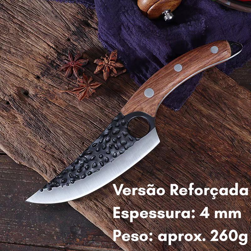Faca Cutelo Forjado Artesanal Rústico com Bainha Churrasco Desossar Carne Chefe de Cozinha Camping