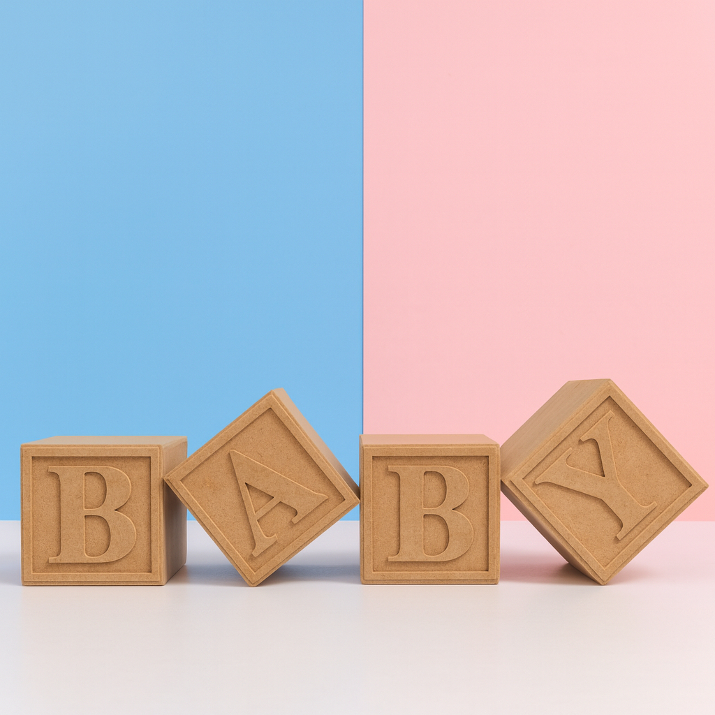 Jogo 4 Cubos Baby MDF Cru Chá Revelação Chá de Baby Festas Decoração Novidade