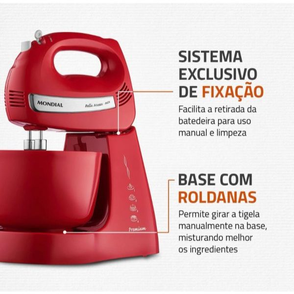Batedeira Bella Massa Mondial 500W – B-29 NP 110v Potente Para Receitas Promoção Vermelha