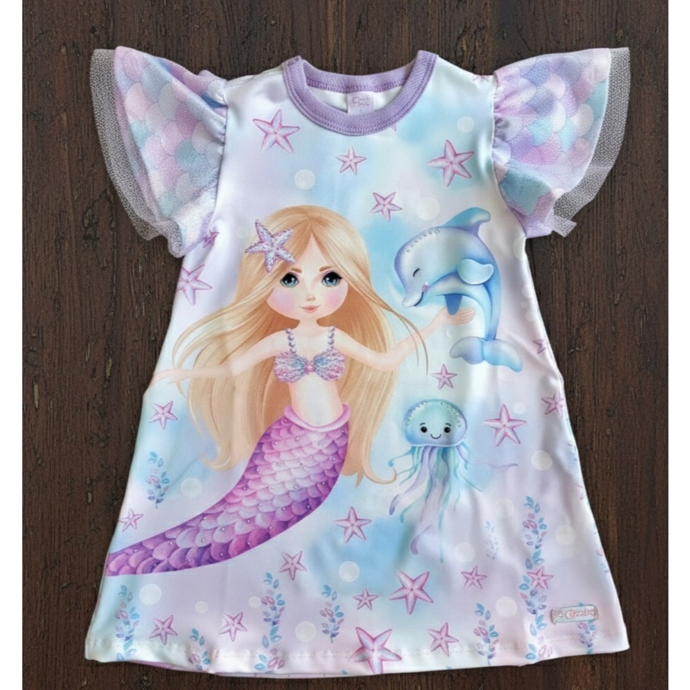 Vestido Infantil Menina CInti Sereia Tam 1 ao 3 10405