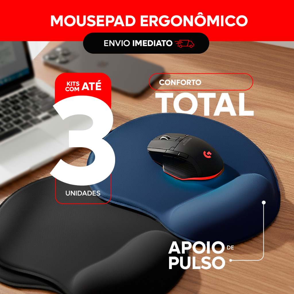 Mouse pad ergonômico em gel e tecido 22 x 19 cm Maior conforto Previne lesões em Oferta na Shopee