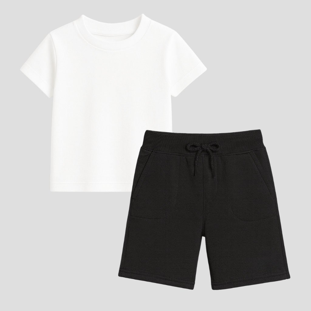 Kit Infantil Camiseta E Bermuda Moletom Leve Juvenil Conjunto Infanto juvenil Básico Casual