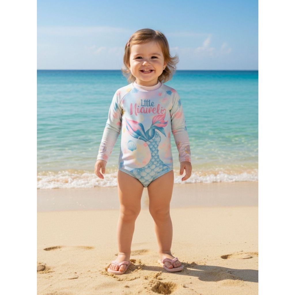 Roupa de Praia Banho Maio Sereia Bebê Menina 1 - 3 Anos Verão Proteção Solar UV 50+ Princesa Calor