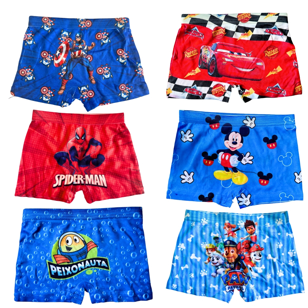 Kit 10 cuecas box sublimada estampas de personagens meninos menino 1 a 3 anos