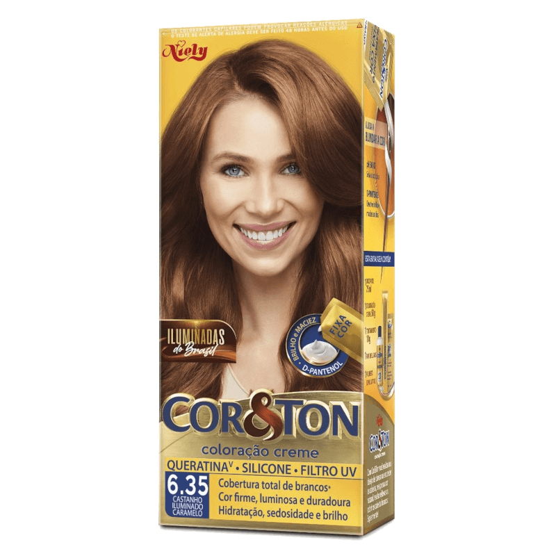 Tinta De Cabelo Cor&Ton Niely Mini Kit 6.35 Castanho Iluminado Caramelo