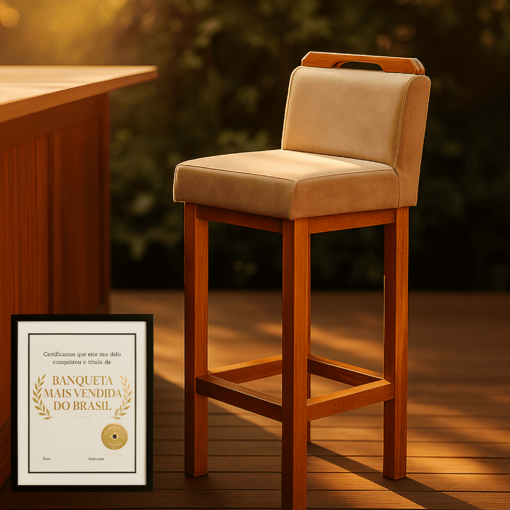 1 Banqueta Alta Lara Para Bancada Área Gourmet Base De Madeira Com Encosto, Banqueta Banco Luxo 1