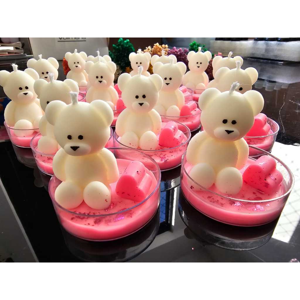 Velas Aromáticas Personalizadas de Ursinho com base de acrílico para Lembrançinhas Aniversário/ chá de bebê/ Nascimento
