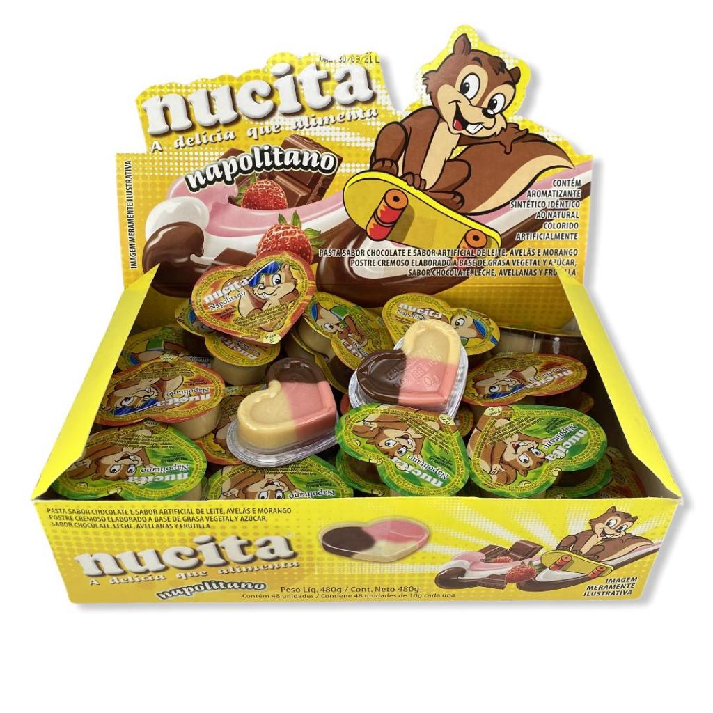 🍫 Nucita – Display com 48 Unidades Sabores: Chocolate, Morango, Avelã, Napolitano ou Sortido em Oferta na Shopee