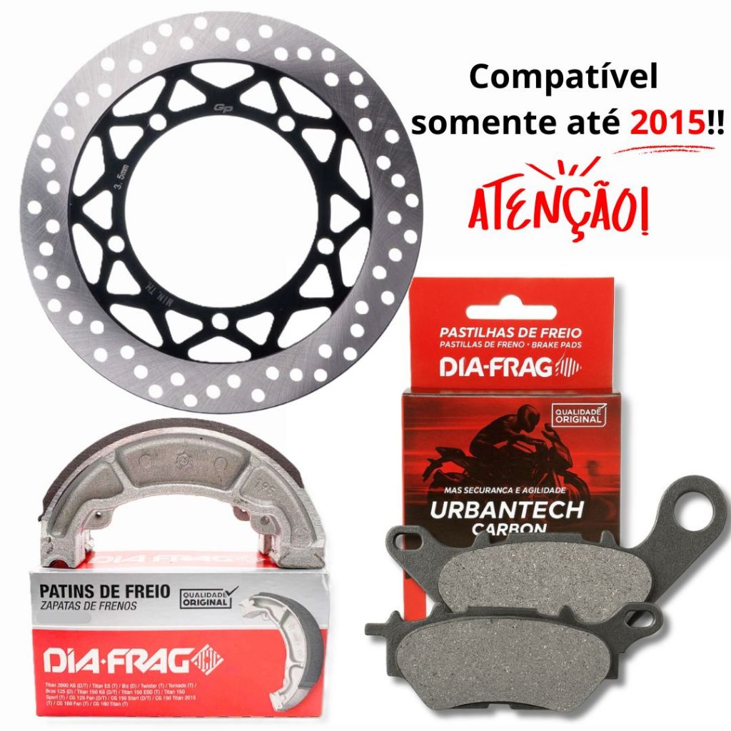 Disco de Freio Dianteiro Factor 125 / Factor 150 2009-2015 + Pastilhas e Lonas Diafrag
