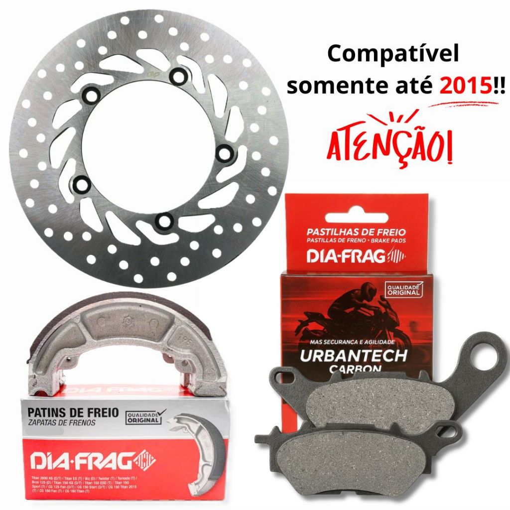 Disco de Freio Dianteiro Factor 150 / Factor 125 2009-2015 + Pastilhas e Lonas Diafrag