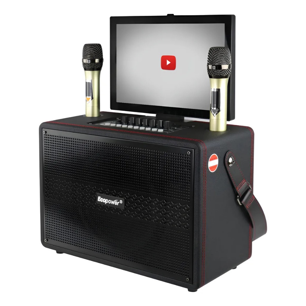 Caixa De Som Ecopower Ep-1936 Bluetooth 2 Mic Usb Karaokê Preto
