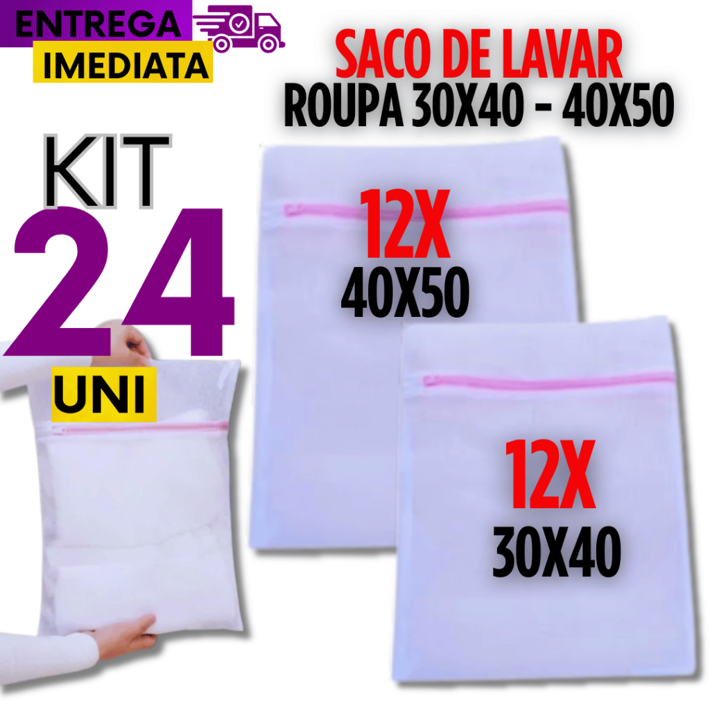 24 Peças Saco Lavar Roupas Protetor Lingerie Roupa intima Papa Bolinha Máquina 12x 40x50cm + 12x 30x40 Protetor Zíper