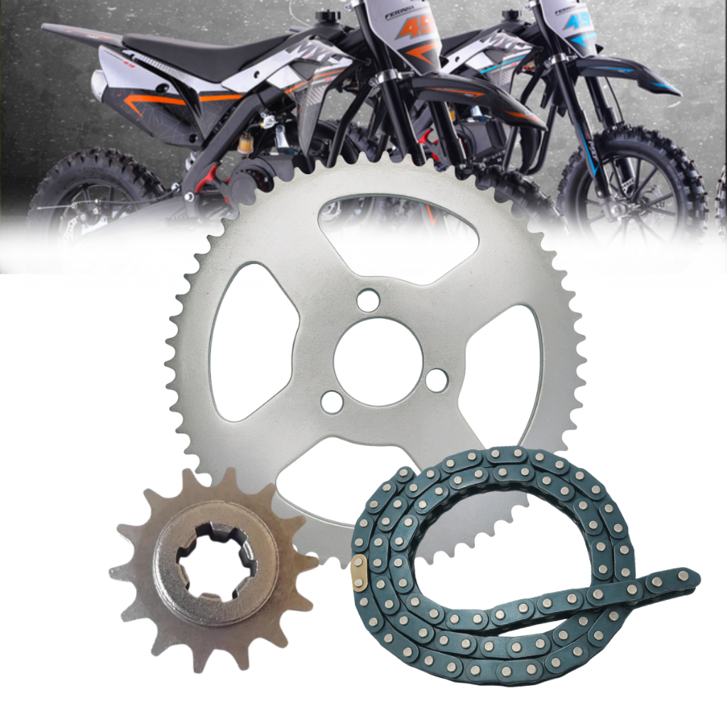 Kit coroa/corrente/pinhão 14d de transmissão mini moto 49cc 2T