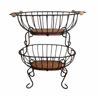 fruteira oval de dois andares em ferro e madeira em Oferta na Shopee