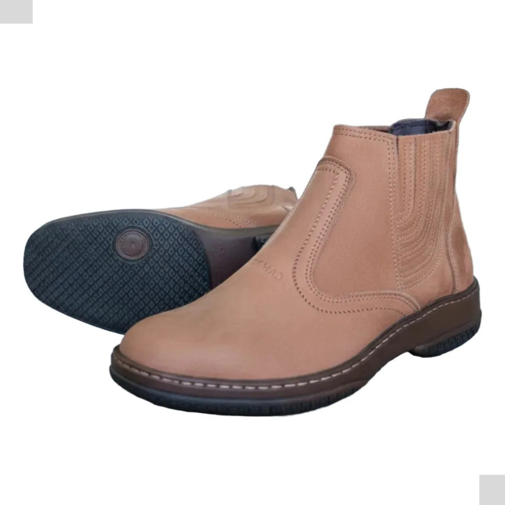 Sapatao Butina Masculina Em Couro Especial Nobuck de Boi Vaca Botina Bota Cowboy Rural Agro Top 2520