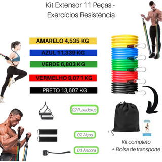 Kit Elásticos Extensores Para Treino 11 peças Treino Funcional Musculação Fisioterapia