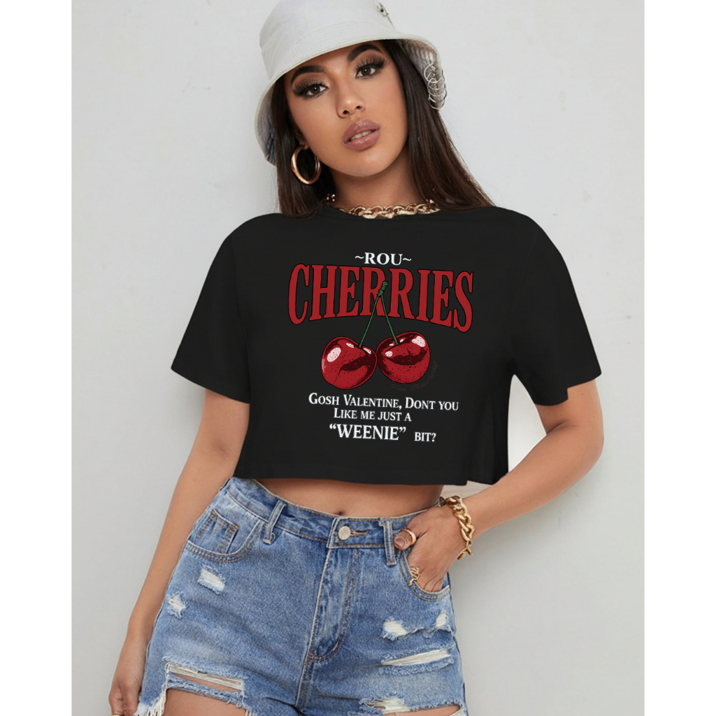 T-Shirt Cropped Feminina Algodão Premium Cereja Oversized Aesthetic Blusinha Estilosa Tendência ENVIO RÁPIDO