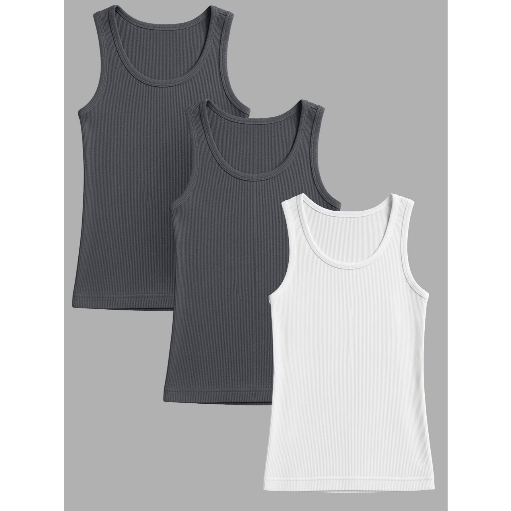 Camiseta Regata Kit Canelada Ribana Básica Gola Redonda Malha Confortável Casual Unissex