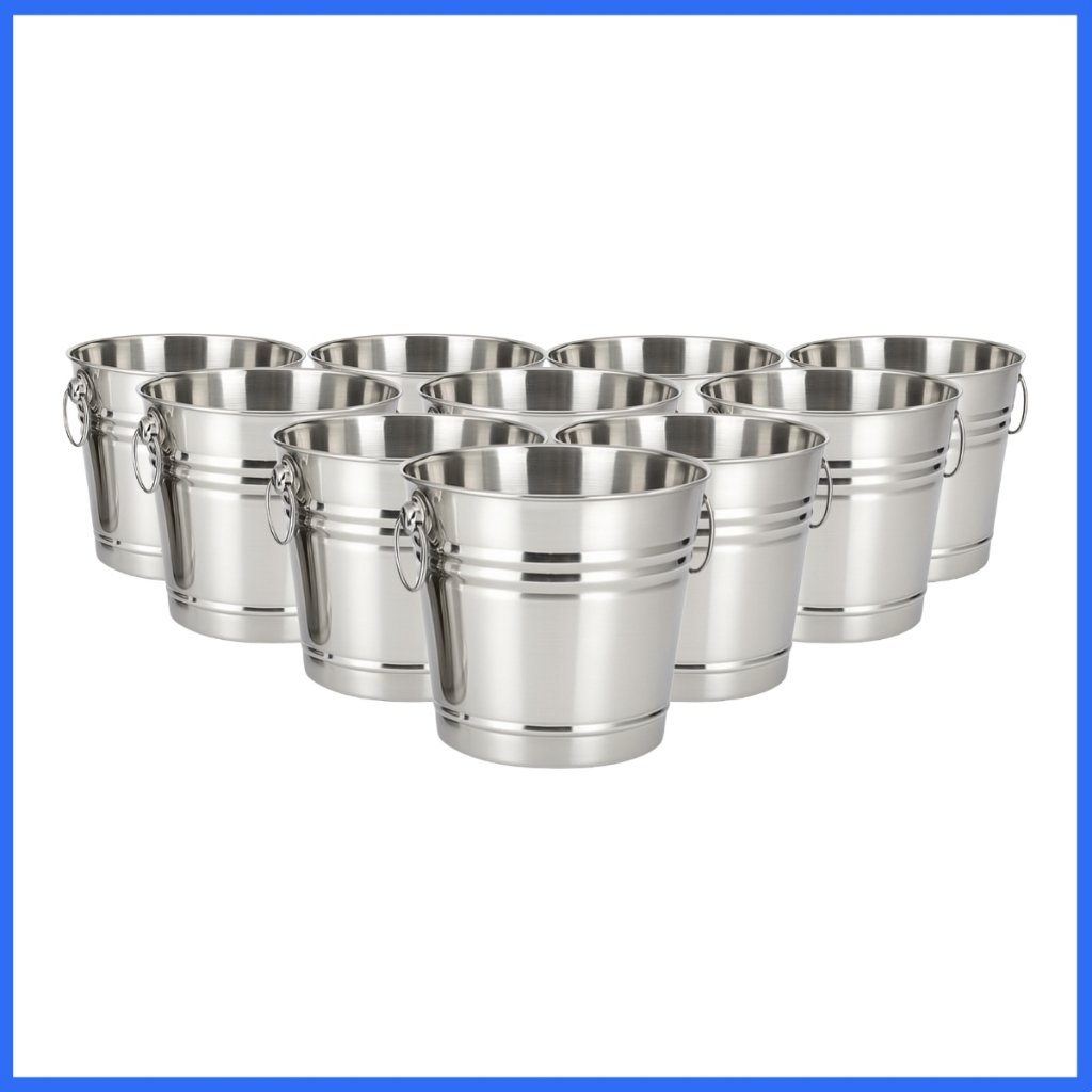 Imagem Kit 10 Baldes de Gelo Aço Inoxidável Refrigeração Rápida Cerveja Champanhe Vinho
